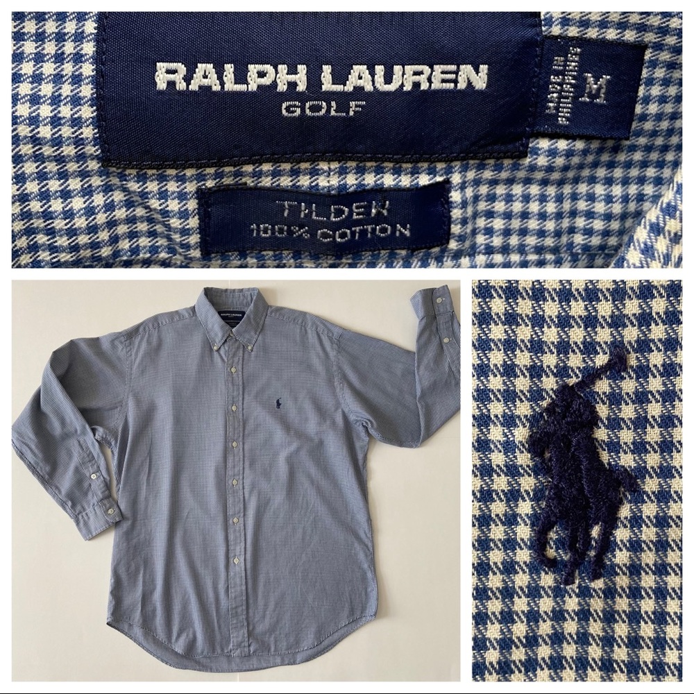 EUC L RL Golf Cotton Blue/White Long Sleeve Button Down
